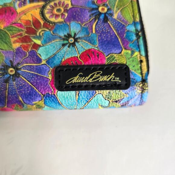 Laurel Burch Blossoming Floral Design Card Wallet Secure Zippered Travel Artsy - Picture 2 of 9